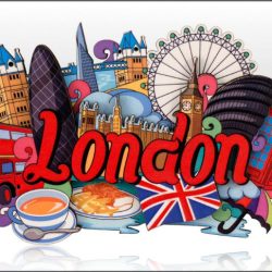 WOODEN MAGNET LONDON CARTOON MONTAGE