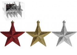 SET OF 6 10CM STAR DECORATIONS IN PVC BOX RED