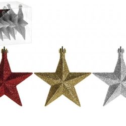 SET OF 6 10CM STAR DECORATIONS IN PVC BOX SILVER