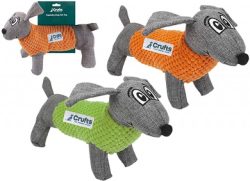 CRUFTS LARGE SQUEAKY PLUSH DOG TOY ON TIE ON CARD