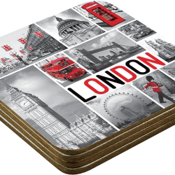 BLACK AND RED LONDON COASTER SET