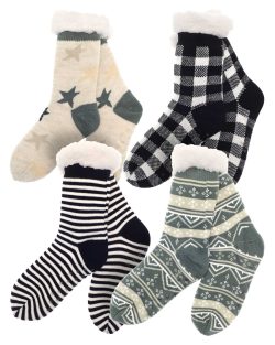 Slipper Socks (Jacquard Knit) with Grippers 4 Asstd