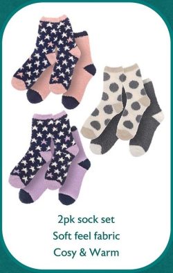 2pk Fluffy Socks 3 Asstd