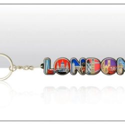 London Montage Lettering Wood Keyring