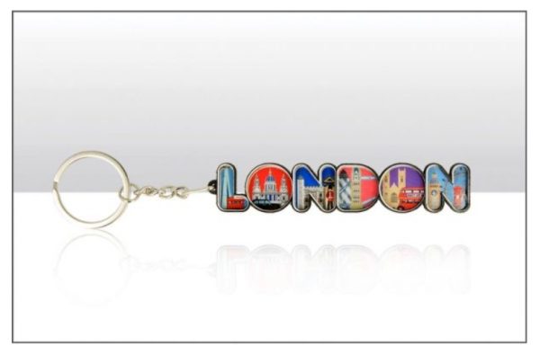 London Montage Lettering Wood Keyring