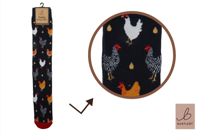 LADIES WELLY SOCKS - COLOURFUL CHICKEN