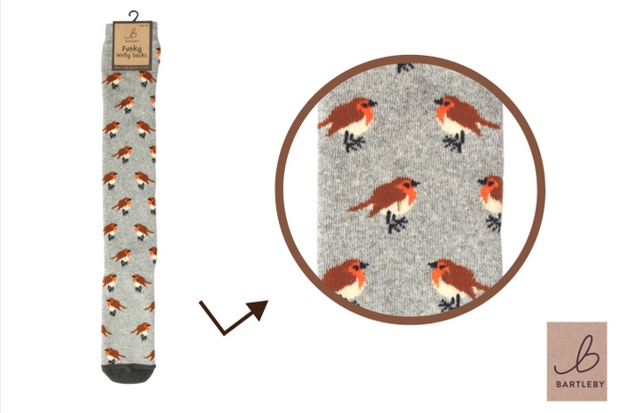 LADIES FUNKY WELLY SOCKS - GARDEN ROBIN