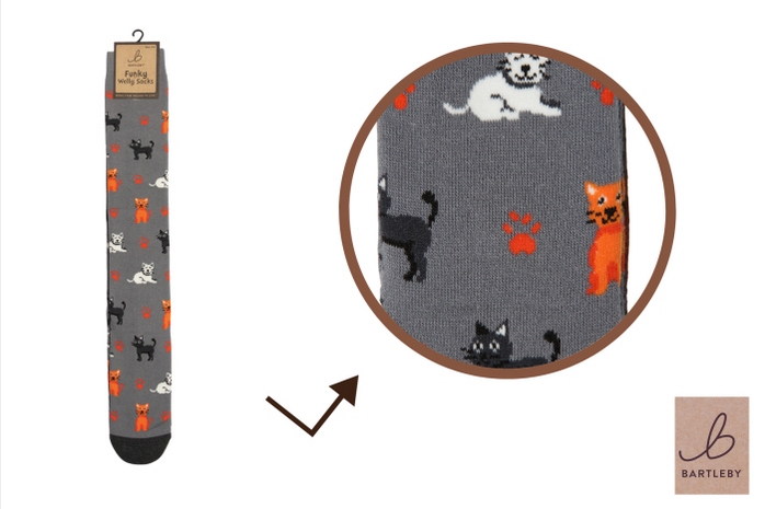 LADIES FUNKY WELLY SOCKS - CRAZY CATS