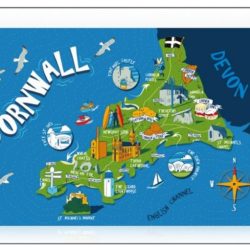Cornwall Map Tea Towel