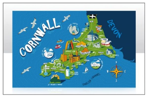 Cornwall Map Tea Towel