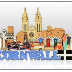 Cornwall and Flag Skyline Layered Wood Magnet
