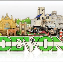 Devon and Flag Skyline Layered Wood Magnet