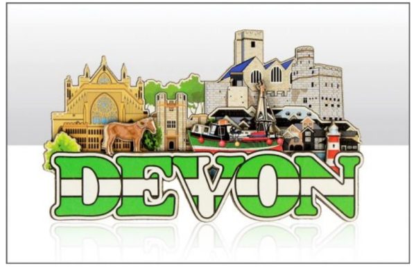 Devon and Flag Skyline Layered Wood Magnet