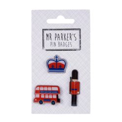 3 pk Pin Badges – Bus, Guard, Crown