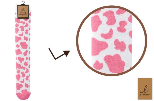 LADIES WELLY SOCKS - PINK COW PRINT