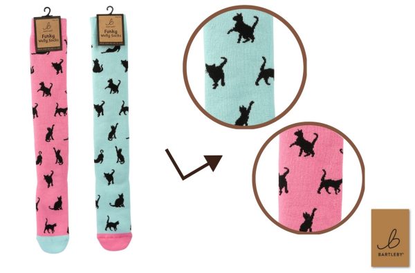LADIES WELLY SOCKS - CAT SILHOUETTES, ASSTD.