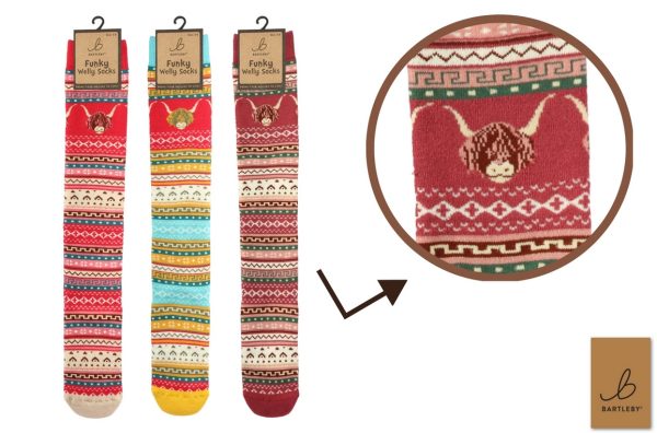 LADIES WELLY SOCKS - NORDIC, HIGHLAND COW