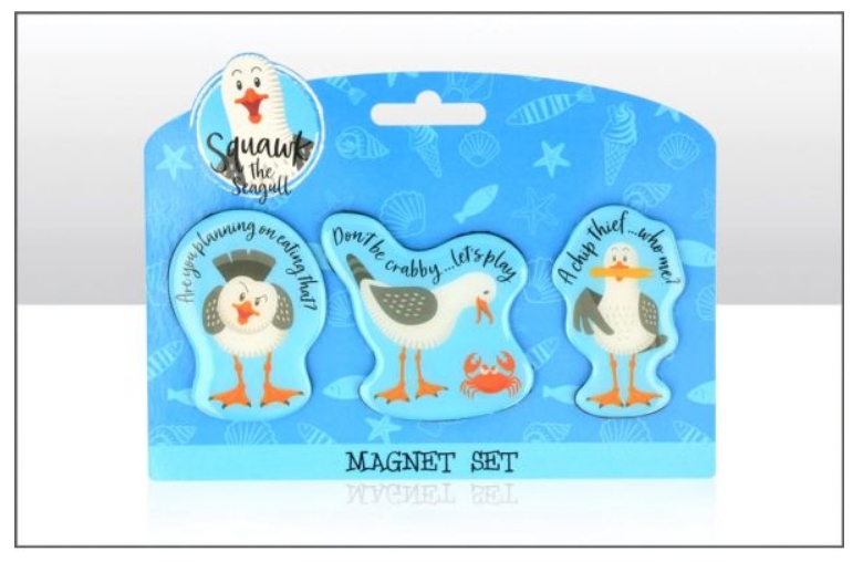 Squawk the Seagull Epoxy Magnet Set on Backing Card