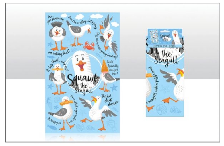 Squawk the Seagull Tea Towel