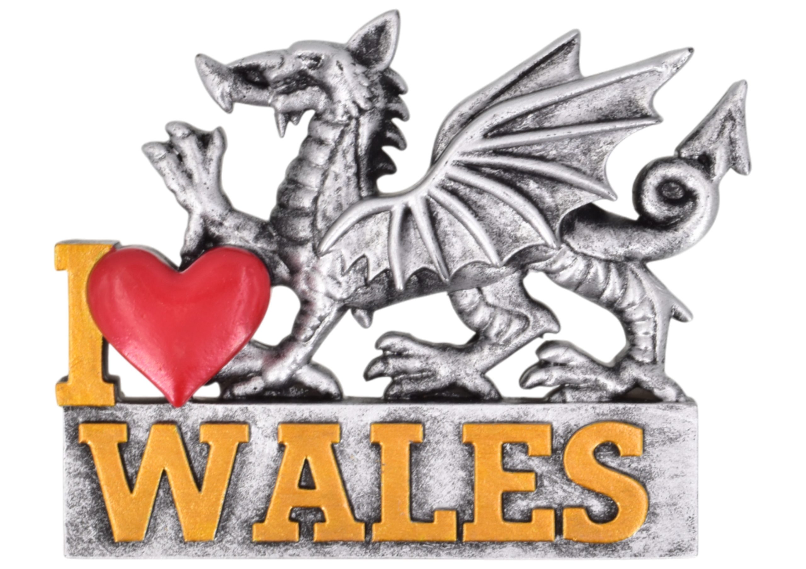I HEART WALES METALLIC RESIN DRAGON MAGNET