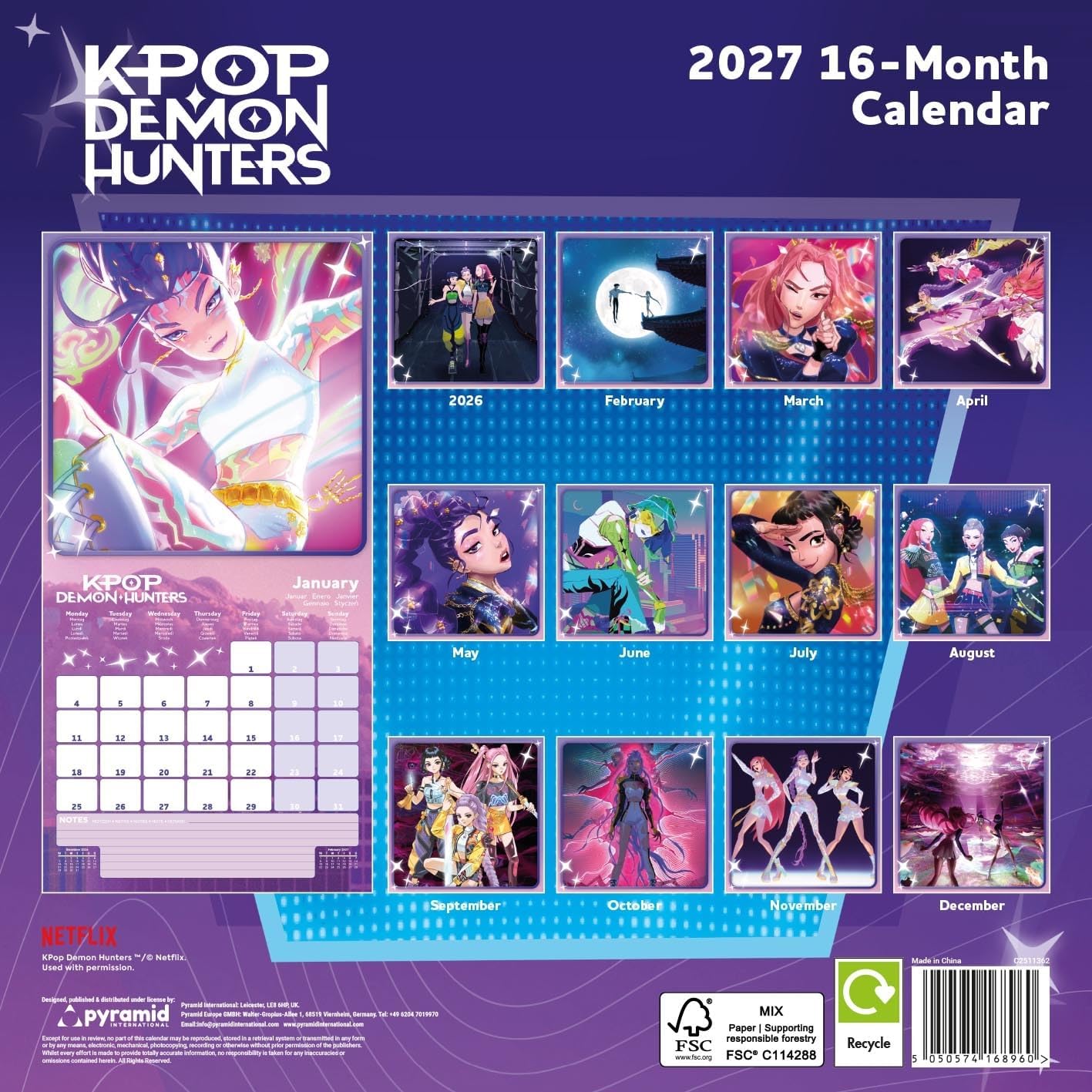 K-POP DEMON HUNTERS 2027 Square Wall Calendar 30x30cm - Image 2